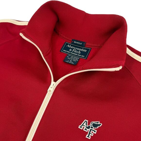 Abercrombie & Fitch Vintage Y2K Preppy Retro Muscle Fit Knit Track Jacket Red XL - Picture 1 of 10